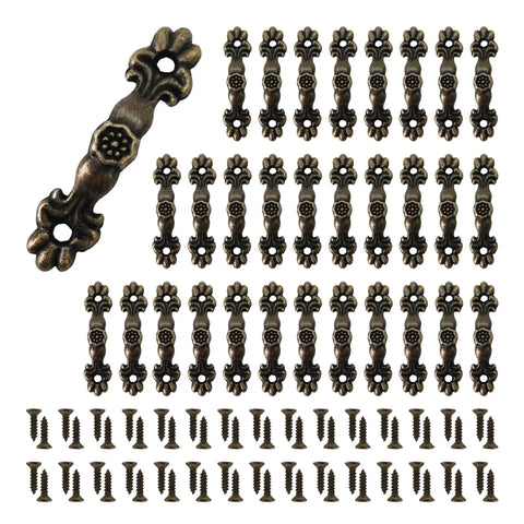 30 Pack Antique Bronze Floral Arch Drawer Pulls 1.7 by 0.4 Inches 30mm Center Hole Spacing Includes Mounting Screws Displayed