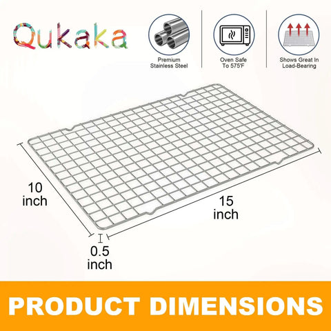 Product dimensions of 2 Pack Heavy Duty Stainless Steel Cooling Racks For Cooking And Baking, 10x15 Inch Wire Rack Set, silver.