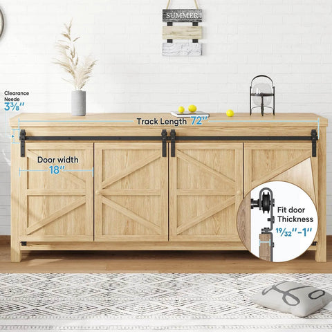 6 Ft Mini Cabinet Bi Folding Sliding Barn Door Hardware Track Kit For 4 Doors installed on wooden cabinet with 72in track