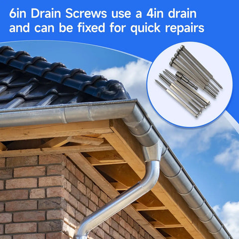6 Inch Gutter Screws for 4 Inch Gutters Repair Kit with Rust Resistant Coated Finish and Stainless Steel Collar installed on house gutter