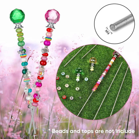 Stainless Steel 4mm Threaded Rods With Hex Nuts 12in Garden Stakes Kit 24 Pcs shown with colorful beads on grass