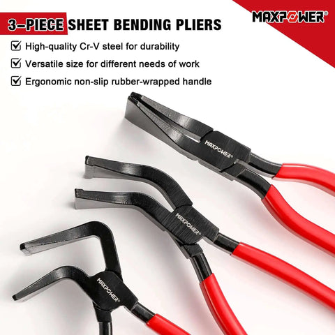 Three Piece Sheet Metal Bending Pliers Set With Straight 45 Degree And 90 Degree Jaws For Roofers And Plumbers Pro Grade Beefy Cr V Steel Hand Seamer Tools With Ergonomic Non Slip Handles For Metal Fabrication