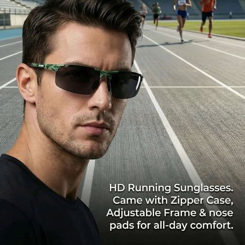 Man wearing Men's Polarized Sunglasses With UV400 Protection And Anti Glare Lenses, Sick Aluminum Magnesium Frame, Blue Light Filter