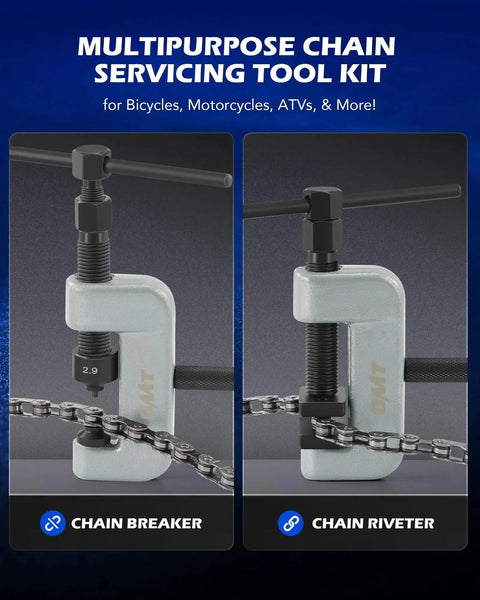 Beefed Up Chain Breaker Tool Kit With C Frame For Quick Chain Link Removal 19 Piece Set Featuring 3 Anvils And 5 Break Tips