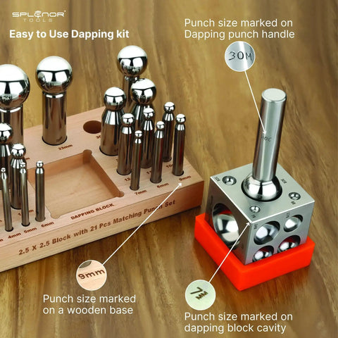 Steel Dapping Block And Punch Set For Jewelry Making And Metal Forming Doming Tools Includes Heavy Duty 2.5 Inch Dapping Block