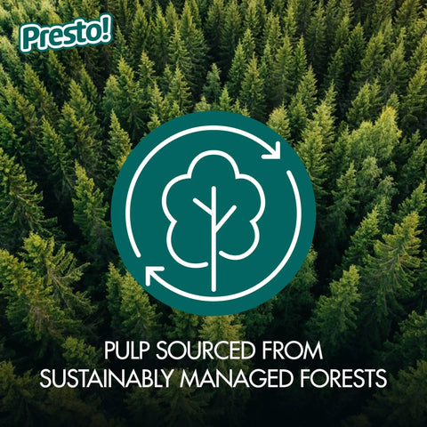 Forest with logo indicating sustainably managed pulp source