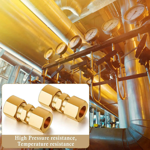 4 Pack Brass Compression Tube Fittings 3/8 Inch OD Union Connectors for copper aluminum plastic tubing, watertight seal, high-pressure use