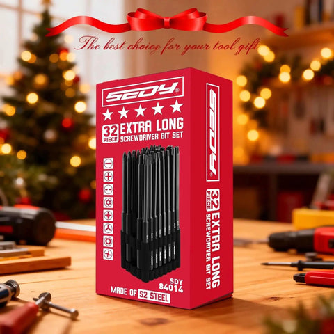 Box of Extra Long Security Bit Set 32-Piece S2 Steel Screwdriver Drill Bits for Tamper-Proof Screws, Torx, PoziDriv, Tri-Wing, 6 Inch Length.