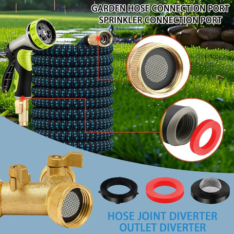 Garden hose with attachments showing washer connection, includes 70 Piece Plumbing Silicone Gasket Set For DIY Pros High Temperature VMQ Flat Washers For Shower Heads And Garden Hoses Food Grade Seals Includes 31mm 25mm 24mm 19mm 15mm And 12mm Outer Diameters To Fit Standard One Inch Three Quarter Inch One Half Inch