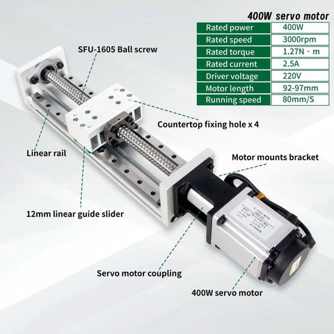 Servo Linear Actuator ZBX80 Plus CNC Motion Platform With 400W 220V Servo Motor No Brake, SFU-1605 Ball Screw, Linear Rail