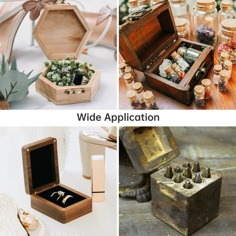 Image showing DIY jewelry and trinket boxes using hidden brass barrel hinges for tiny projects, highlighting their wide application.