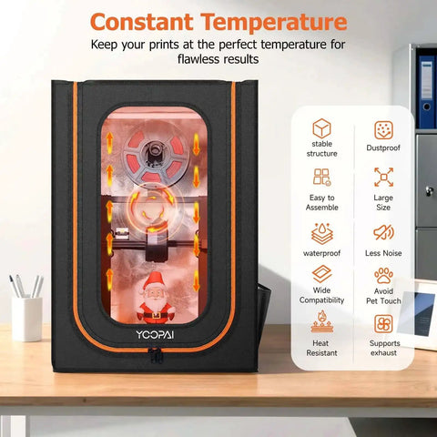 Lit LED Lighted 3D Printer Enclosure With Fireproof Dustproof Tent And Temperature Control For Ender 3 Series, showing setup and features.