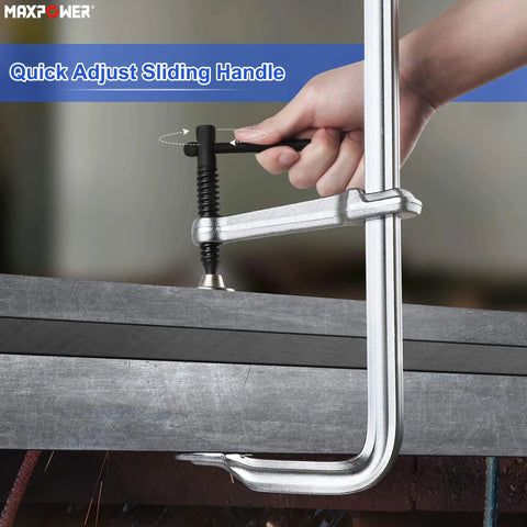 Heavy Duty F Clamp Set, 16 Inch Opening, 4.75 Inch Throat Depth, 2 Pack Weld Clamps, Forged Steel Construction in use