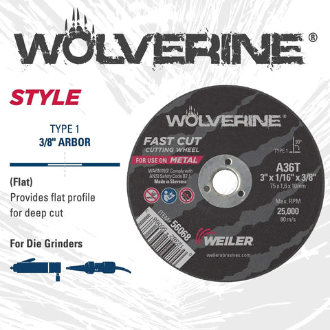Die Grinder Cutoff Wheel And Mandrel Kit With 3 Inch Wolverine T1 Thin Cutoff Wheels And 1 Mandrel Includes 10 Cutting Discs