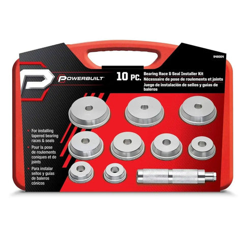 10 Pc Master Bearing Race And Seal Driver Kit With 9 Precision Wheel Inserts From 1.565 To 3.180 Inches in red case