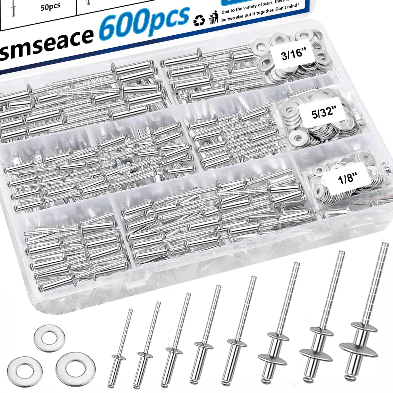 600 Pieces Stainless Steel Pop Rivet Kit Pro Grade Wit...