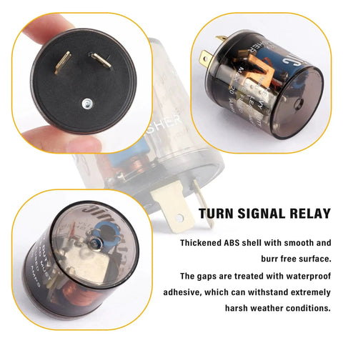 2 Pack 12V Heavy Duty Turn Signal Relay Two Prong Round Automotive Flasher For Fixing Halogen Bulb Flicker with close-up view