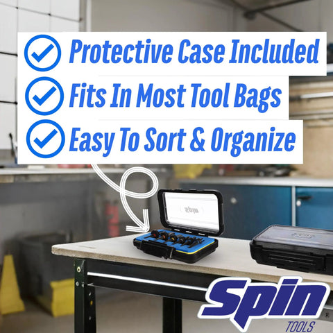Six Piece Drill Bit Swaging Tool Set For Expanding Copper And Aluminum Tubes on workbench with protective case open