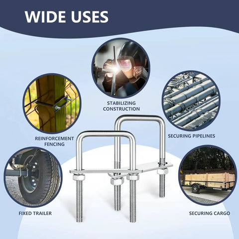 4 Pack M8 Square U Bolts 2 Inch Wide 304 Stainless Steel With Nuts Plate And Washers ideal for various uses like trailers