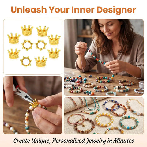 Gold Mini Crown Charms 100 Pieces, 3D Vintage Alloy Queen King Crowns Beads With Large Hole in jewelry making process