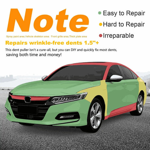 Comprehensive Dent Puller Kit For Cars Three Pack Paintless Dent Repair With Strong Suction Cups Auto Body Dents Fix Easy Grip Ergonomic Handles Gray Black Anatason displayed on a car, highlighting repair areas.