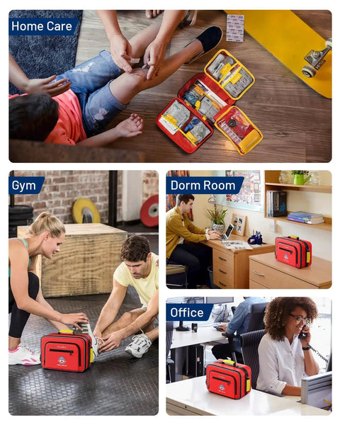 500 Piece First Aid Kit For Car Home Travel Camping Dorms Waterproof Trauma Medical Kit in various settings and uses