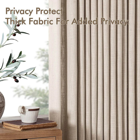 Pinch Pleated Thick Linen Curtains For Living Room And Bedroom 84 Inches Long Two Panels Taupe Rustic Farmhouse Track System Drapes With Linen Texture Memory Pleat Hooks And Rings Included
