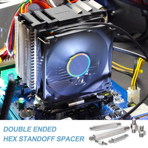 Computer setup with cooling fan and Stainless Steel Double End Studs M6 7mm Ends, 12mm Center, Male To Male Rods