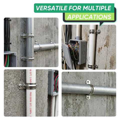 Conduit clamps set: RGFXA 30pcs 3/4in stainless steel, 2-hole metal U brackets for fixing pipes to concrete walls