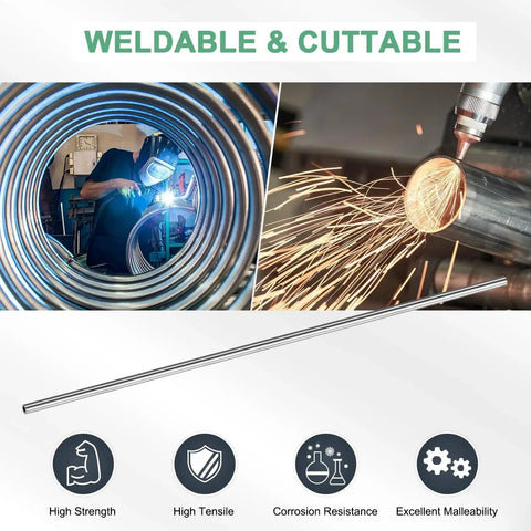 304 Stainless Steel Tube 4 Pack 300mm Seamless Pipe 5mm OD 0.8mm Wall shown with welding and cutting processes