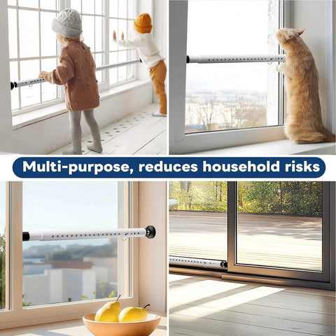 Heavy Duty Sliding Door Security Bar 17 To 50 Inch Adjustable With Rubber Tips For Windows, Home, Apartment And Travel Use, Built From Solid Steel Tube For Maximum Security, White Finish.