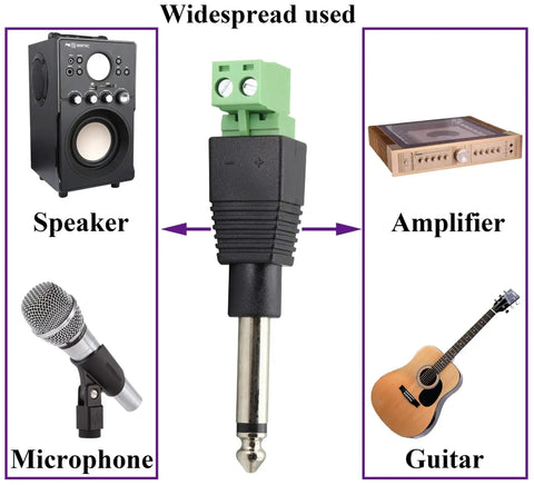 Pro Audio Gear 6.35mm TS Mono Male To 2 Pin Female Screw Terminal Block Connector Pluggable Wire Solderless Adapter image