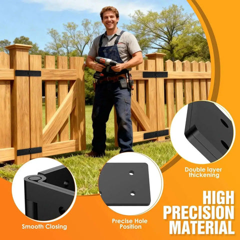 Man standing by a wooden fence showcasing 270 Degree Folding Hinge Set For Bifold Doors And Cabinets Double Layer Black Iron Build