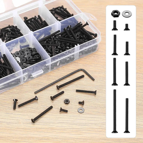 645 Piece M2 Metric Screw Set With Flat Head Countersunk Hex Socket Cap Screws, Black Bolts And Nuts, Washers And Wrench