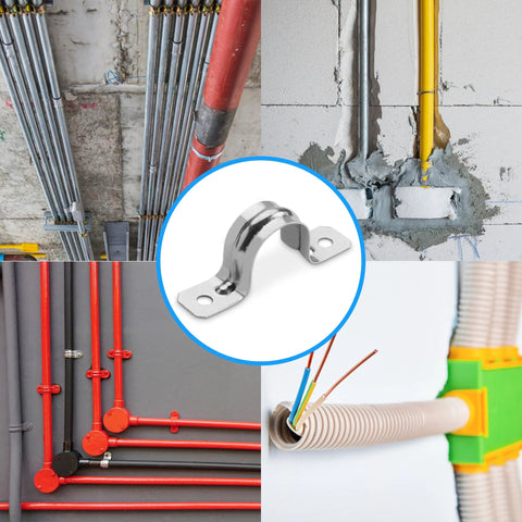 OhLectric pipe support strap, zinc-coated steel 2-inch U-bracket with two holes, EMT conduit clip, 50-pack.