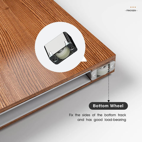 36 Inch Concealed Sliding Barn Door Hardware Kit With Soft Close Aluminum Track Invisible Floor Guide Wall Mount System close-up of bottom wheel