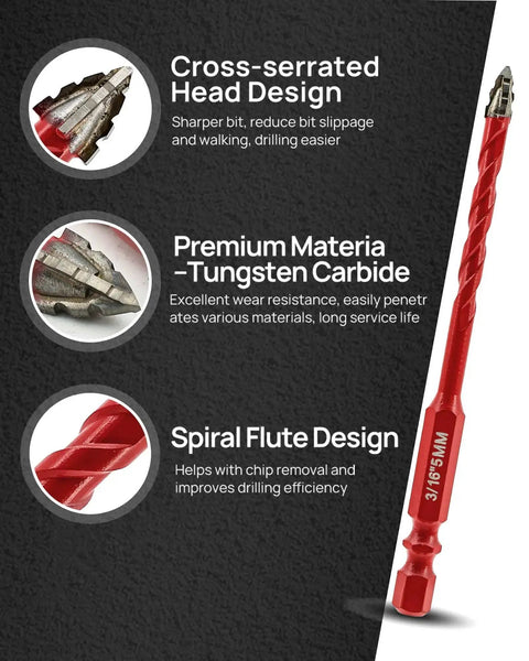 Beefy Serrated Masonry Drill Bit Set, 10-Piece For Wood, Plastic, Ceramic Tile, Concrete And Marble, Heavy-Duty Eccentric Twist Bits