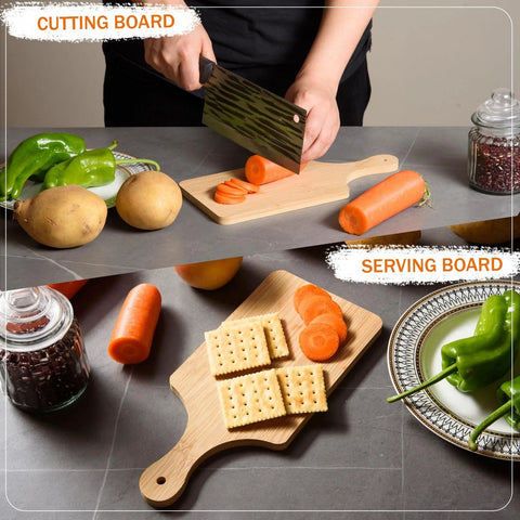 Thick Bamboo Cutting Board Set Of 6 11x5 Inch Ultra Sturdy 0.39 Inch Thick Wood Chopping Boards With Handle And Hanging Hole