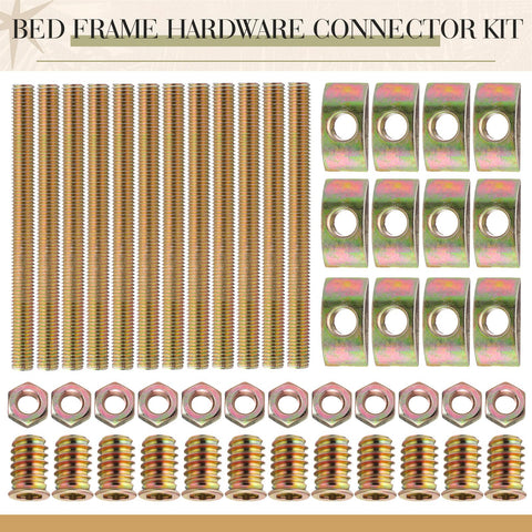 Four In One Bed Frame Connector Kit M8x100mm For Furniture Assembly Includes Bolts Nuts Long Nuts Half Moon Spacers And Wardrobe Hardware