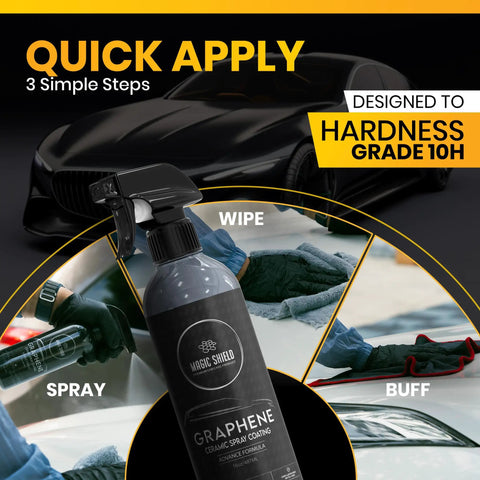 Long Lasting Graphene Ceramic Spray Coating For Cars, Motorcycles, Boats And More, 16oz bottle with spray trigger and application steps.