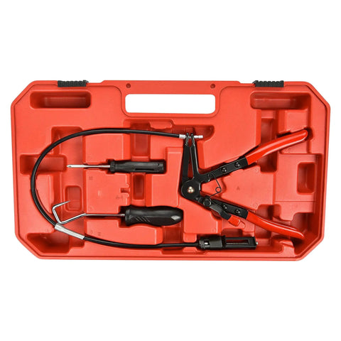 9Pc Hose Clamp Pliers Set With Reach Swivel Jaw Clic R Type For Coolant Hoses in red plastic case