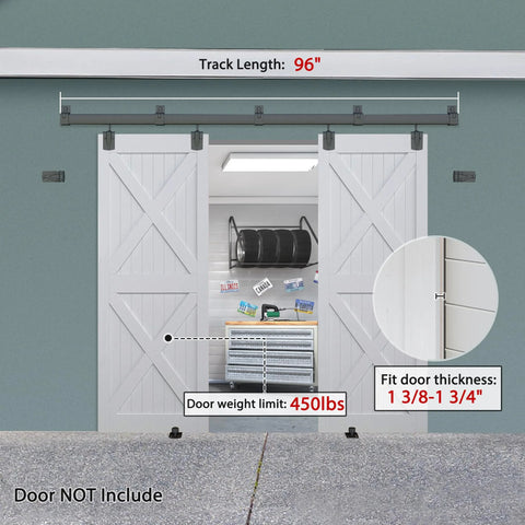 Exterior Sliding Barn Door Hardware Kit For Outdoor Use Built Tough Track System For Double Doors Wall Mount Black Finish