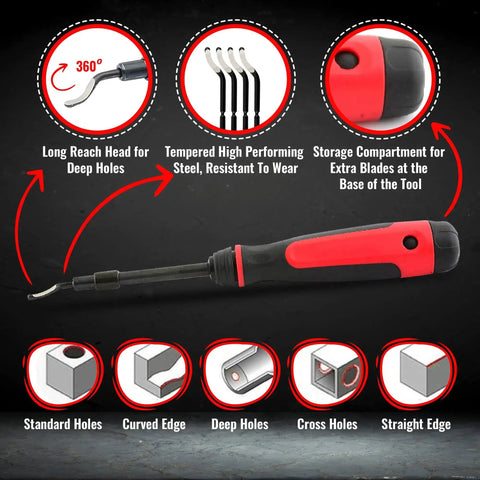 Extendable Neck Deburring Tool With Swivel Head And 4 Blades For Metal Plastic PVC Copper Resin And 3D Printed Edges features
