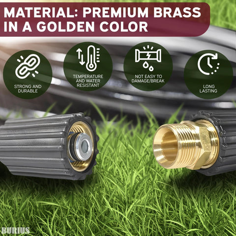 Two pressure washer hose connectors, M22 14mm, premium brass quick-connect, no-leak design for 4500 PSI