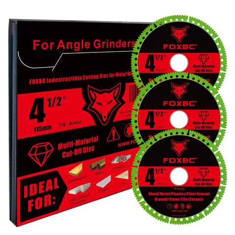 Indestructible Four And One Half Inch Multi Material Cut Off Disc For Angle Grinders With Seven Eighths Inch Arbor Diamond Grit Rim For Long Life And Fast Material Removal Three Pack By FOXBC
