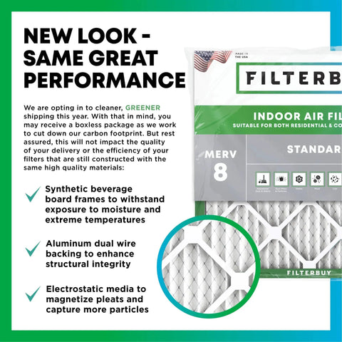 Packaging of 20x20x1 MERV 8 Pleated Air Filter Dust Defense For HVAC Electrostatic 4 Pack with product features highlighted