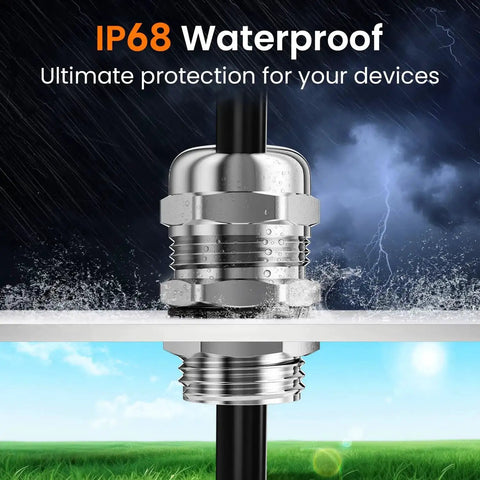 Two Pack Three Quarter Inch NPT Stainless Steel Cable Glands Waterproof IP68 Rugged Heavy Duty Metal Strain Relief Cord Grip
