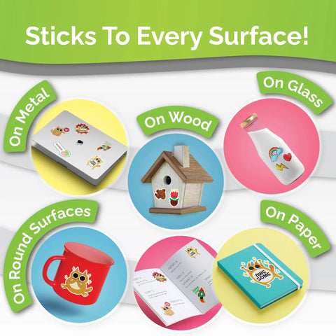 Premium Printable Vinyl Sticker Paper For Inkjet And Laser Printers With 56 Self Adhesive Matte White Sheets on various surfaces.