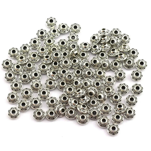 100 Pcs 6 mm Antique Silver Flying Saucer Spacer Beads European Style Metal Beads For Jewelry Making