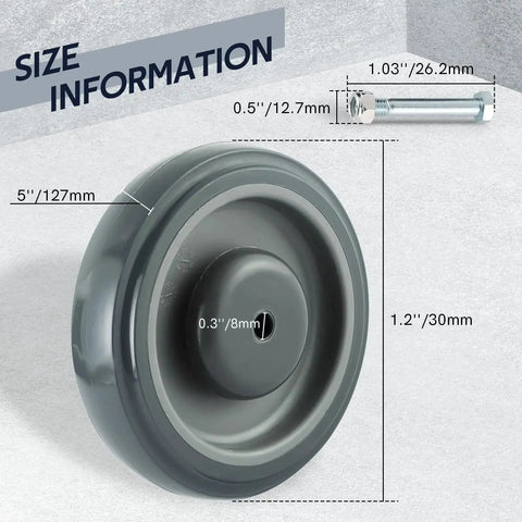 5 Inch Shopping Cart Replacement Wheels Kit 8 Pack With Polyurethane Tread And Stepped And Full Tread Face Caster Wheels Silent Double Ball Bearing Includes Screws 250 Lb Capacity Per Wheel Grey For Grocery And Supermarket Use